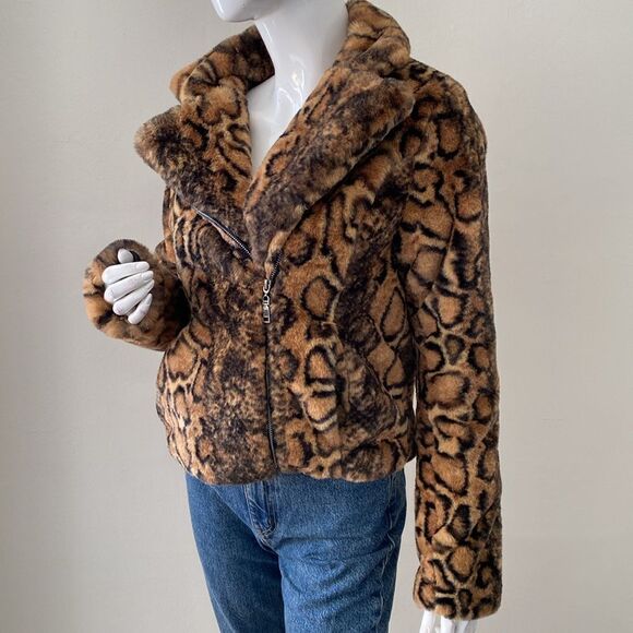 Forever 21 Faux Fur Leopard & Snakeskin Print Moto Style Cropped Jacket - Picture 1 of 7